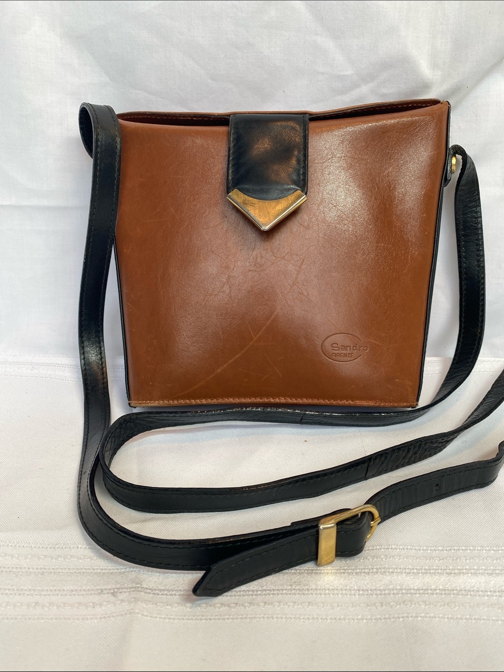 Sandro Two-Tone Brown and Black Leather Messenger Bag